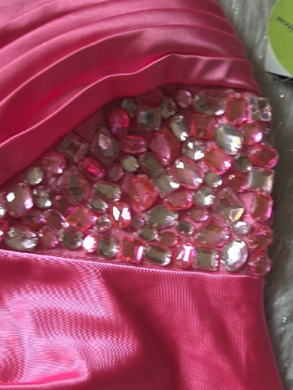 Wildsor Hot Pink Satin Strapless Dress with Heart Logo - Picture 5 of 7